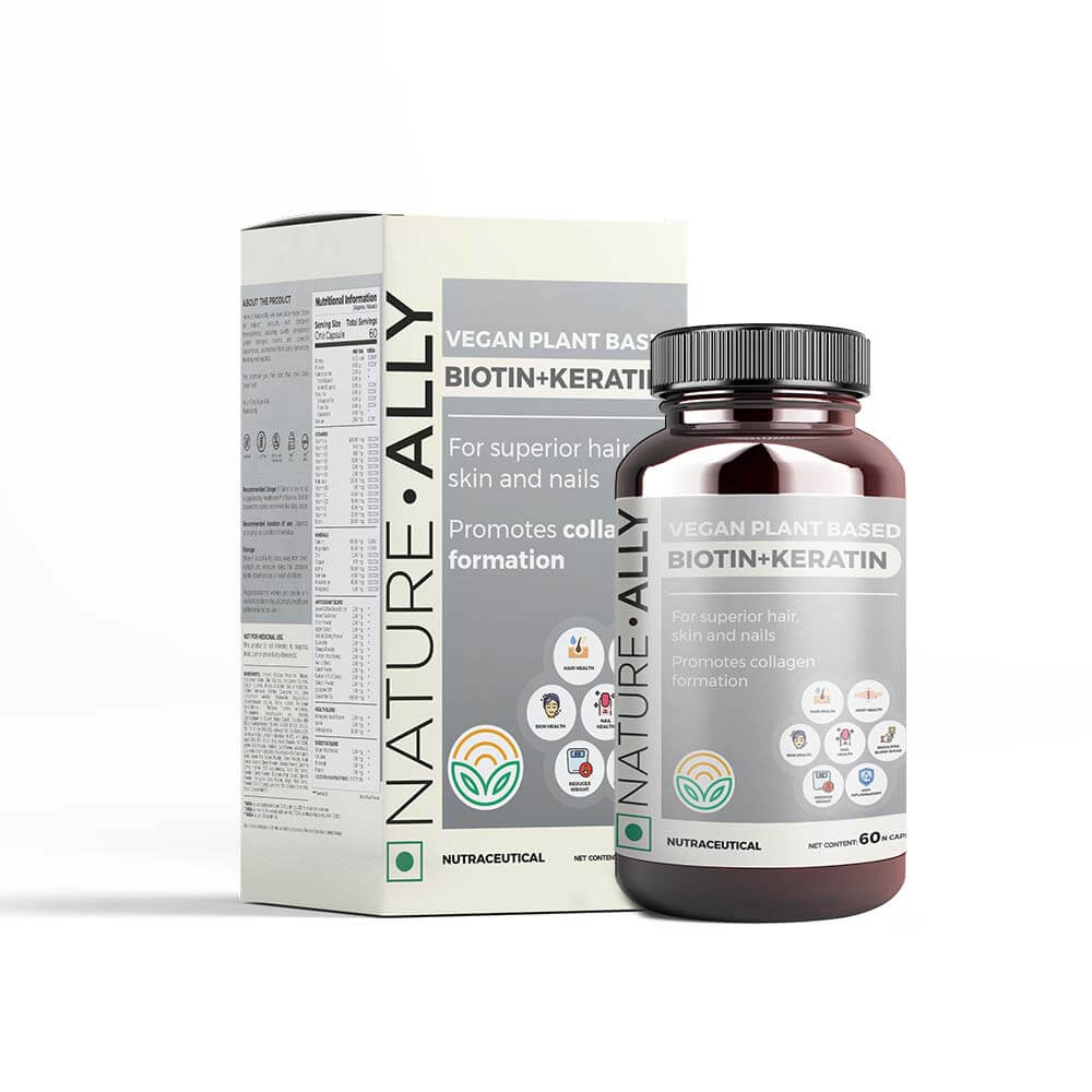 NatureAlly Biotin + Keratin with Ginkgo Biloba - Vegan Plant-Based formulation that promotes Hair and Nail Health
