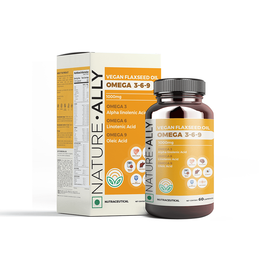 NatureAlly OmegaBoost : Vegan Plant-Based Omega 3-6-9 with 1000mg Flaxseed Oil