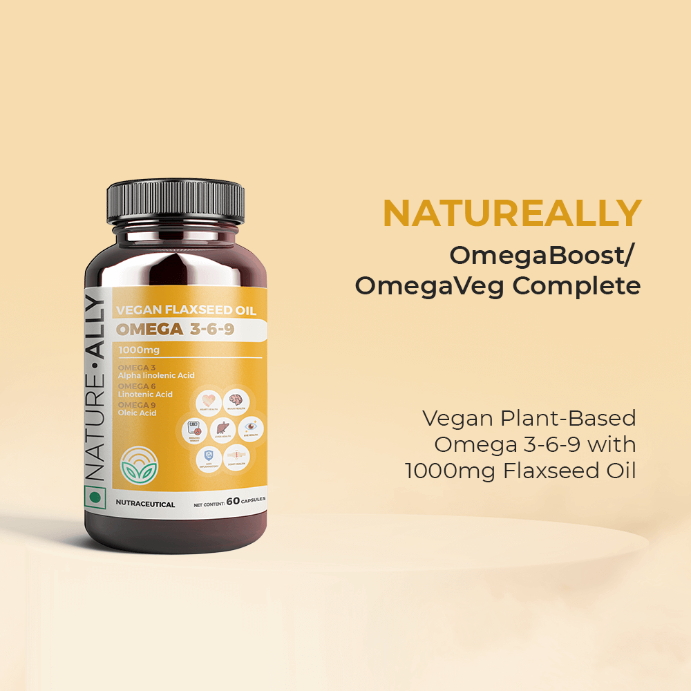 NatureAlly OmegaBoost : Vegan Plant-Based Omega 3-6-9 with 1000mg Flaxseed Oil