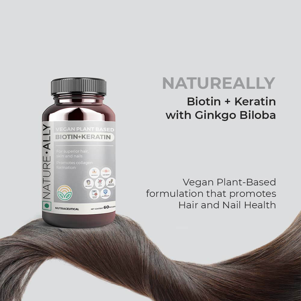 NatureAlly Biotin + Keratin with Ginkgo Biloba - Vegan Plant-Based formulation that promotes Hair and Nail Health