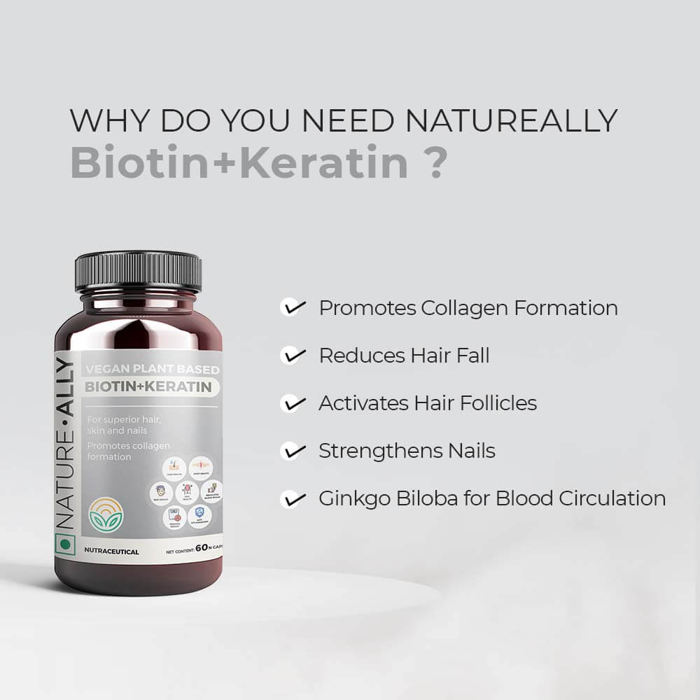 NatureAlly Biotin + Keratin with Ginkgo Biloba - Vegan Plant-Based formulation that promotes Hair and Nail Health