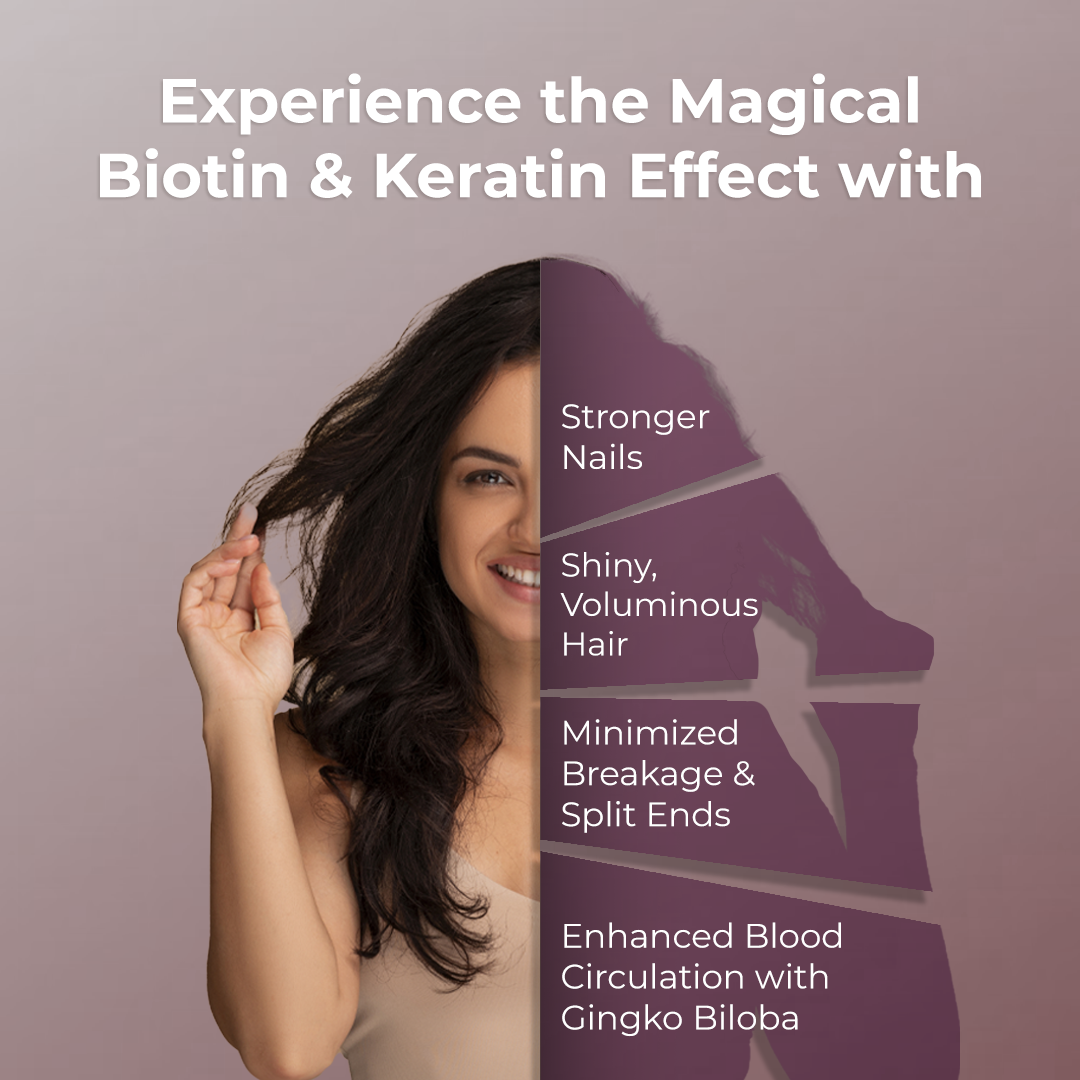 Biotin + Keratin with Ginkgo Biloba - Vegan Plant-Based formulation that promotes Hair and Nail Health