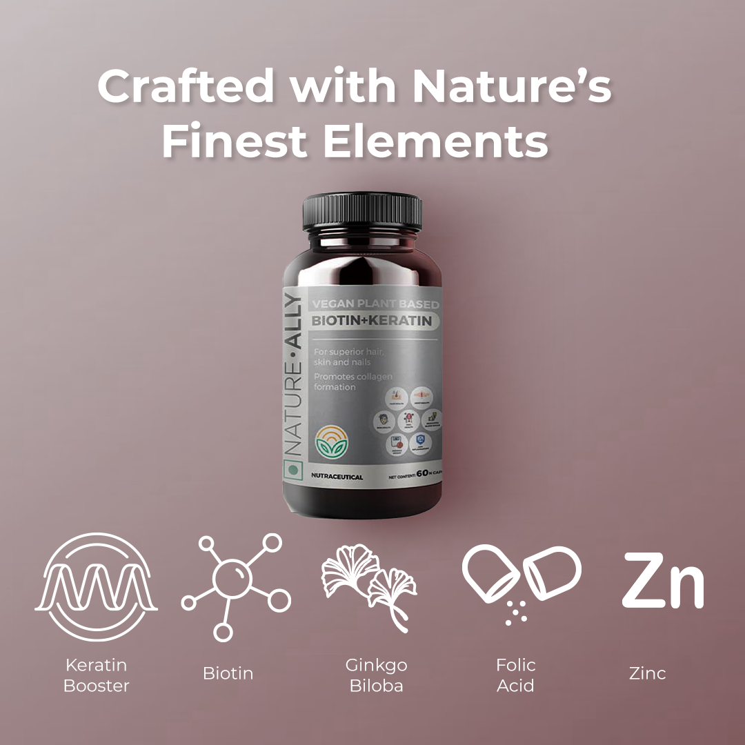 Biotin + Keratin with Ginkgo Biloba - Vegan Plant-Based formulation that promotes Hair and Nail Health